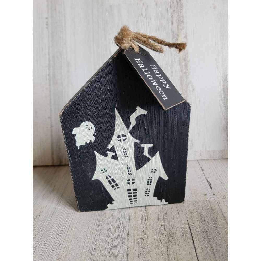 Sixtrees quill paper happy Halloween wooden haunted house goes home prop